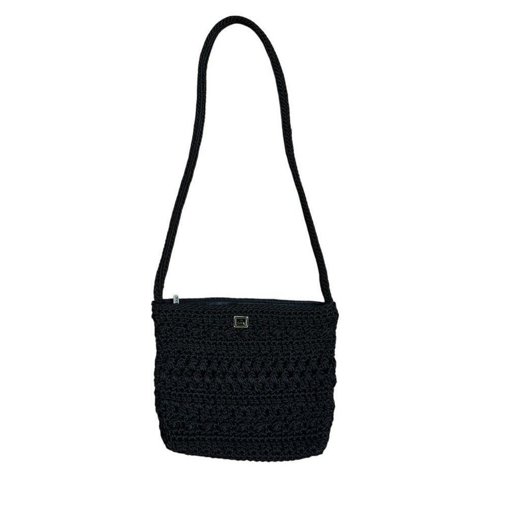 The Sak Black Crochet Shoulder Bag Purse Handbag Mini Small